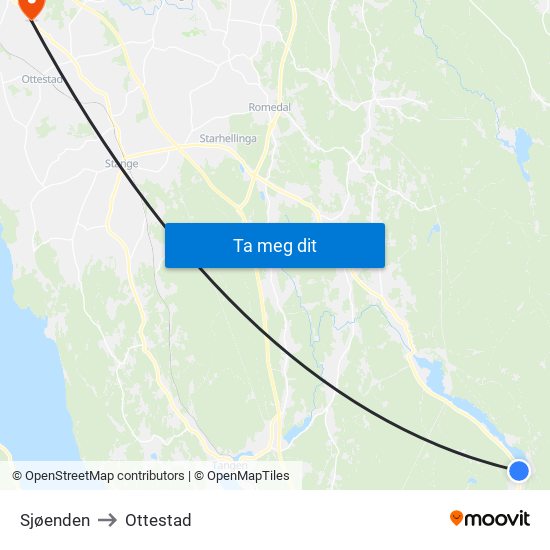 Sjøenden to Ottestad map