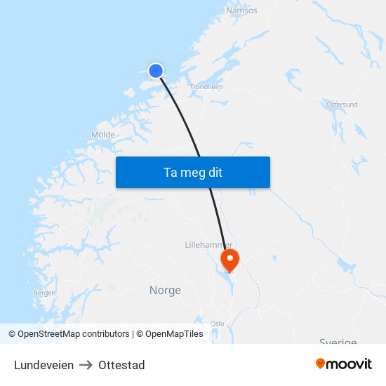 Lundeveien to Ottestad map