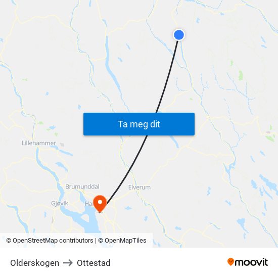 Olderskogen to Ottestad map