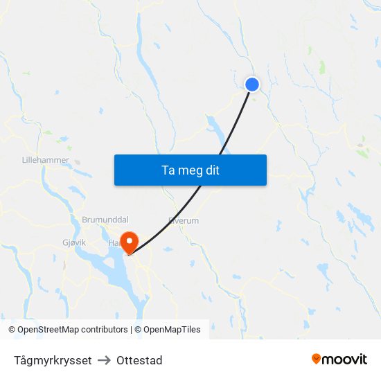 Tågmyrkrysset to Ottestad map