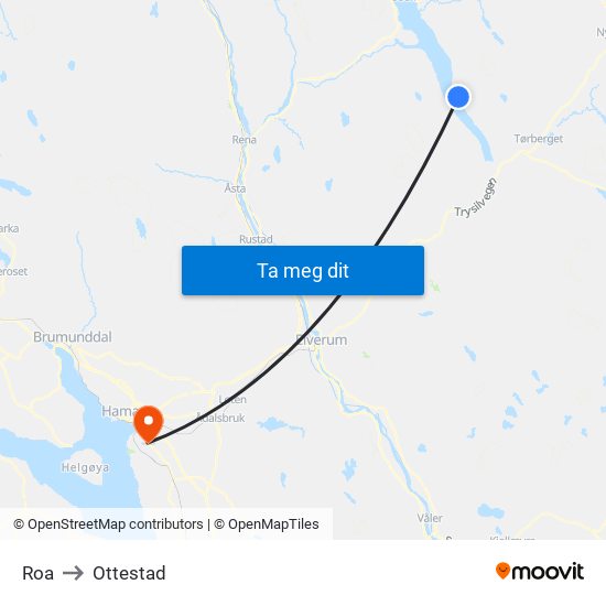 Roa to Ottestad map