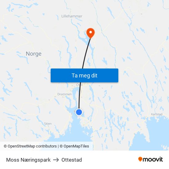 Moss Næringspark to Ottestad map
