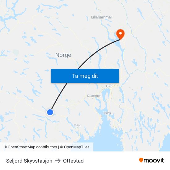 Seljord Skysstasjon to Ottestad map