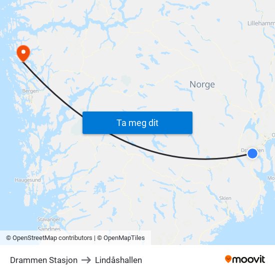 Drammen Stasjon to Lindåshallen map