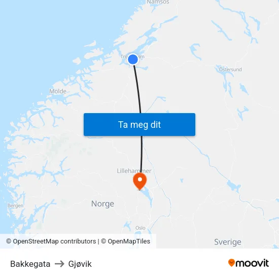 Bakkegata to Gjøvik map