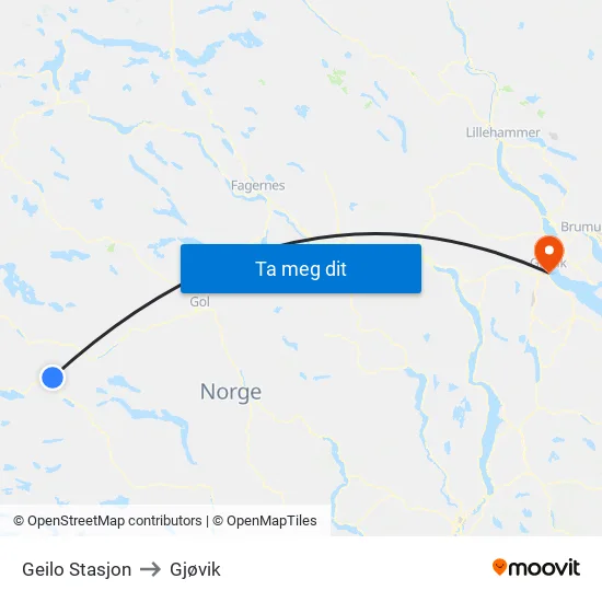 Geilo Stasjon to Gjøvik map