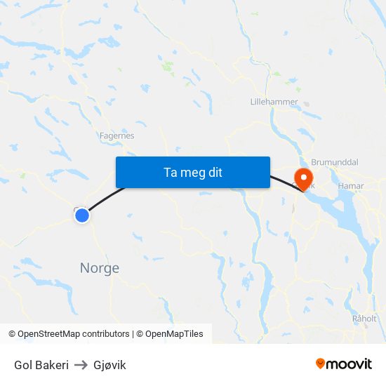 Gol Bakeri to Gjøvik map