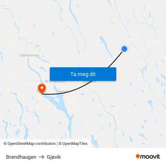 Brendhaugen to Gjøvik map