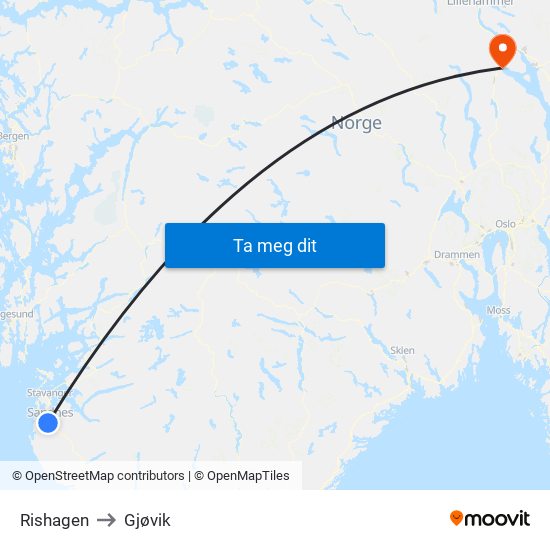 Rishagen to Gjøvik map