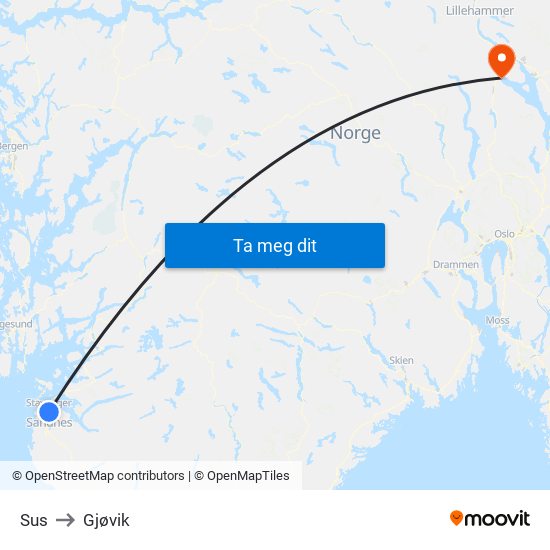 Sus to Gjøvik map