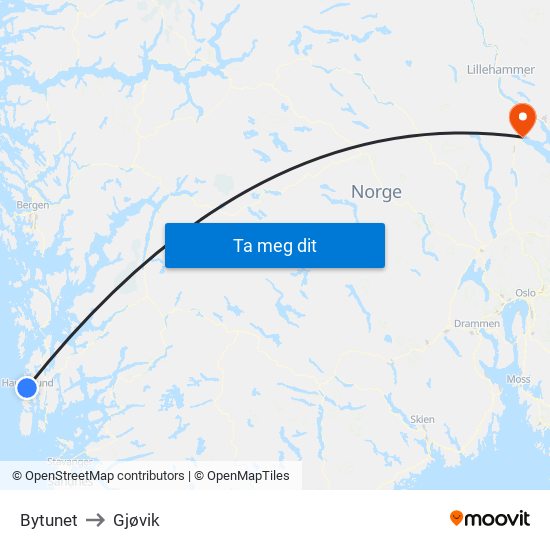 Bytunet to Gjøvik map