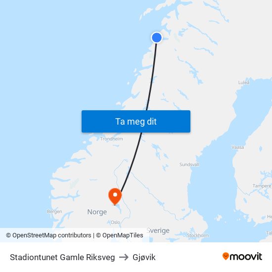 Stadiontunet Gamle Riksveg to Gjøvik map