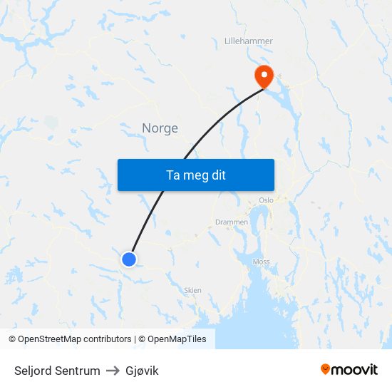 Seljord Sentrum to Gjøvik map