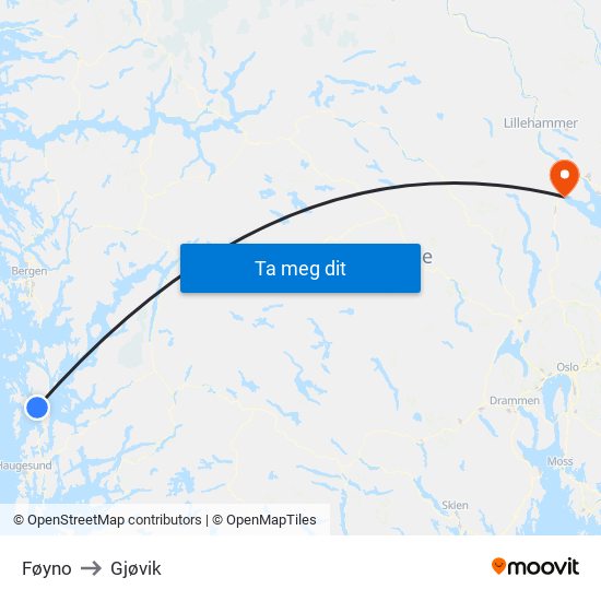 Føyno to Gjøvik map
