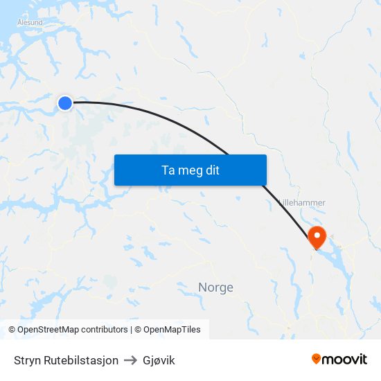 Stryn Rutebilstasjon to Gjøvik map