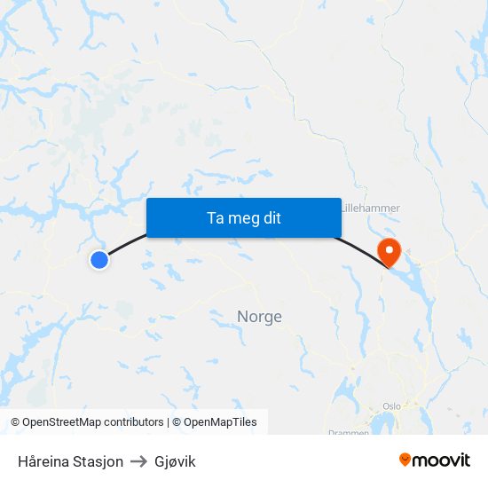 Håreina Stasjon to Gjøvik map