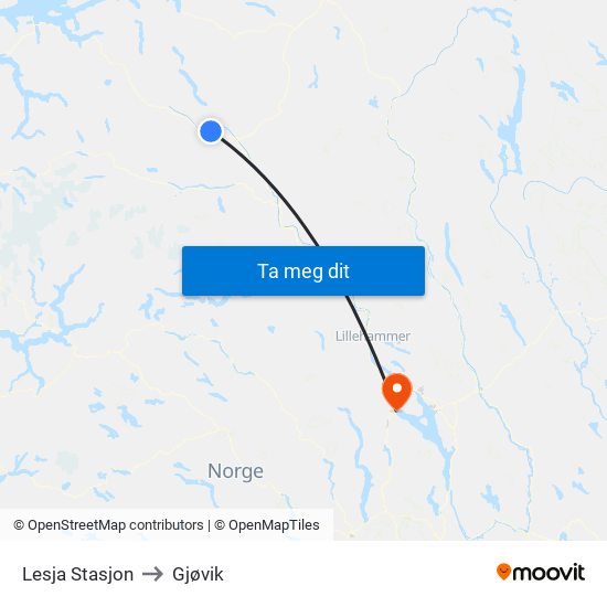 Lesja Stasjon to Gjøvik map