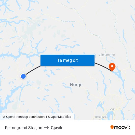 Reimegrend Stasjon to Gjøvik map