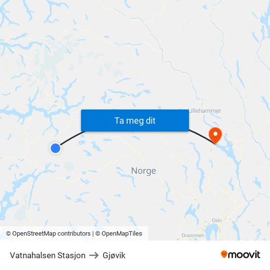 Vatnahalsen Stasjon to Gjøvik map