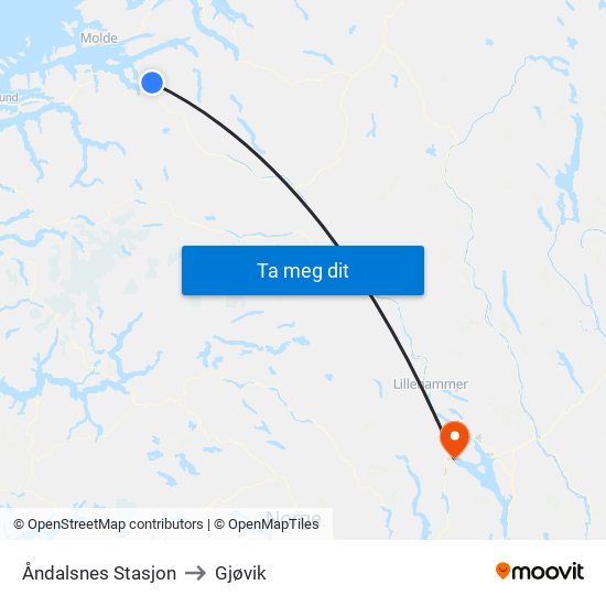 Åndalsnes Stasjon to Gjøvik map