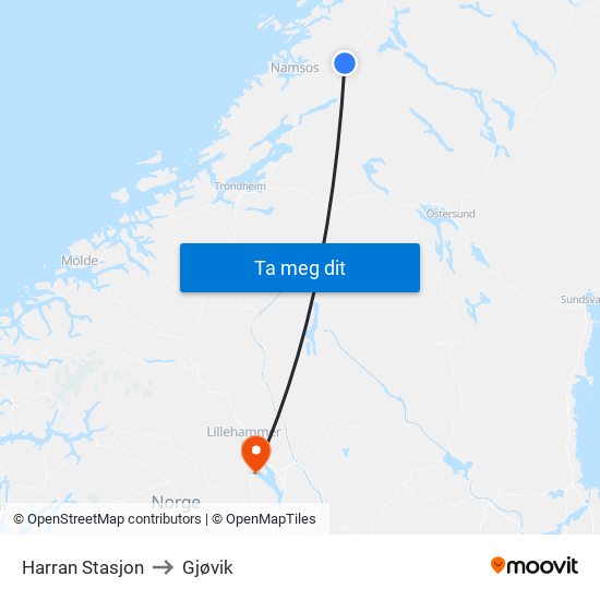 Harran Stasjon to Gjøvik map
