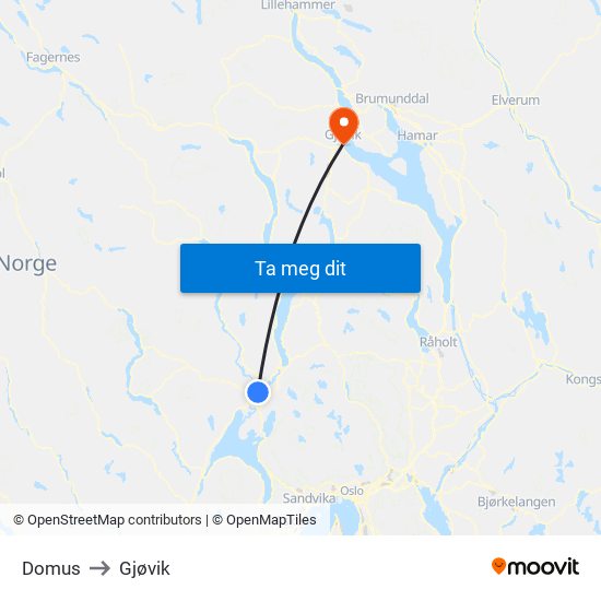 Domus to Gjøvik map