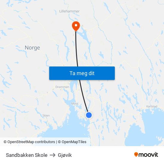 Sandbakken Skole to Gjøvik map