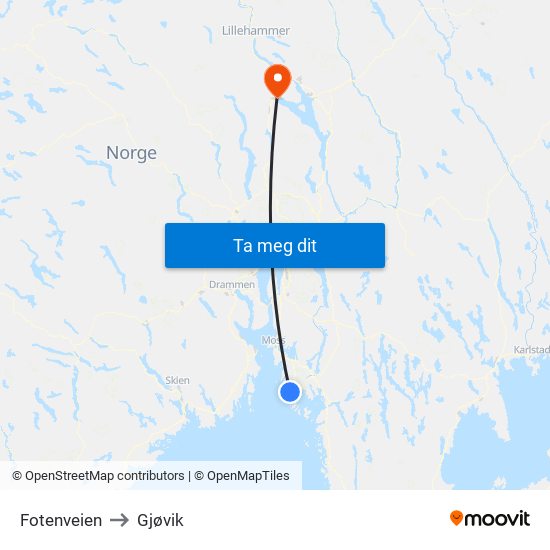 Fotenveien to Gjøvik map