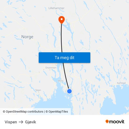 Vispen to Gjøvik map