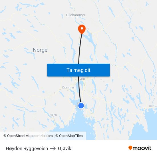 Høyden Ryggeveien to Gjøvik map