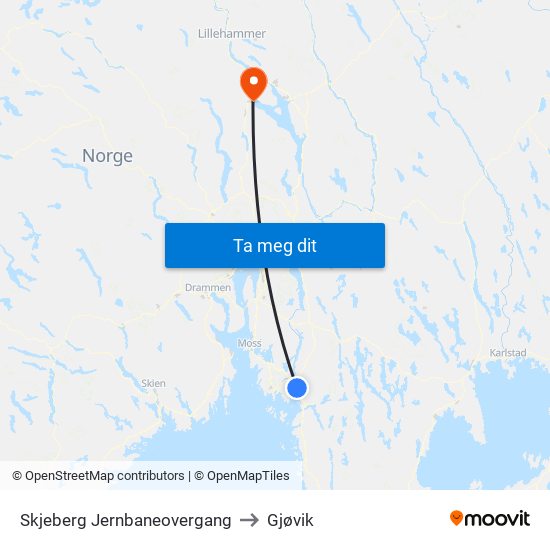 Skjeberg Jernbaneovergang to Gjøvik map