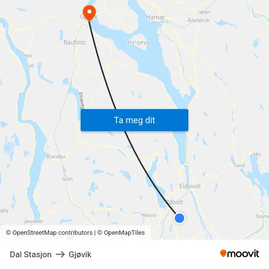 Dal Stasjon to Gjøvik map