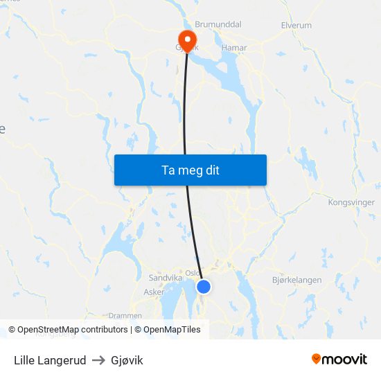 Lille Langerud to Gjøvik map