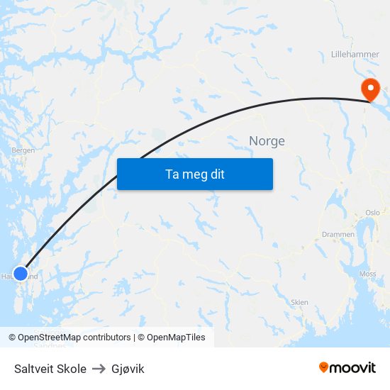 Saltveit Skole to Gjøvik map