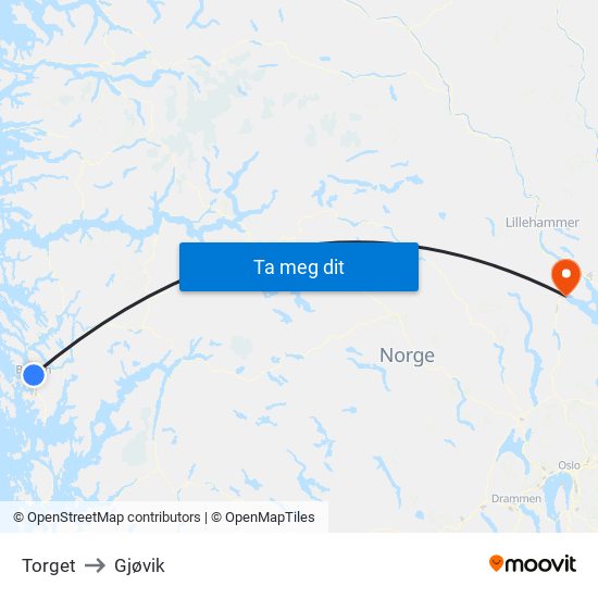 Torget to Gjøvik map