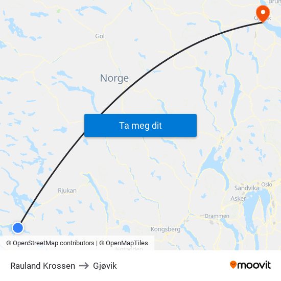 Rauland Krossen to Gjøvik map