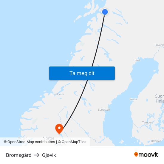 Bromsgård to Gjøvik map