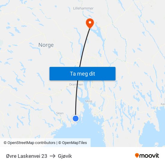 Øvre Laskenvei 23 to Gjøvik map