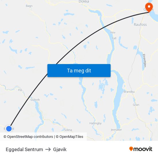 Eggedal Sentrum to Gjøvik map