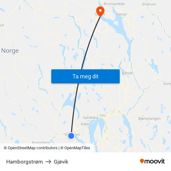Hamborgstrøm to Gjøvik map