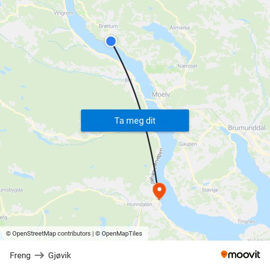 Freng to Gjøvik map