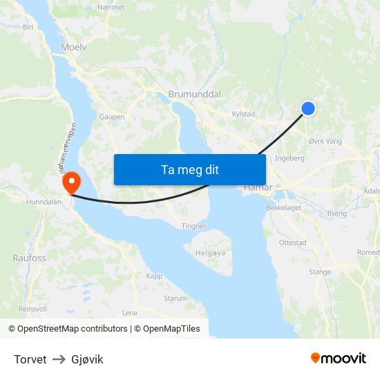 Torvet to Gjøvik map