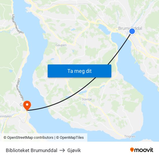 Biblioteket Brumunddal to Gjøvik map