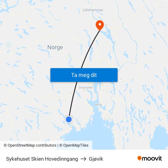 Sykehuset Skien Hovedinngang to Gjøvik map