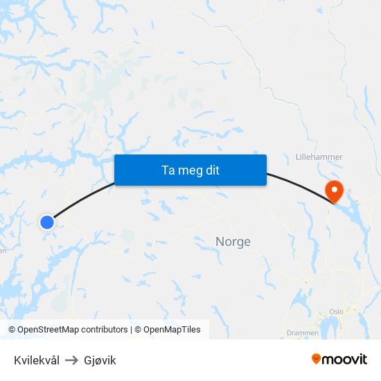 Kvilekvål to Gjøvik map