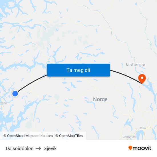 Dalseiddalen to Gjøvik map
