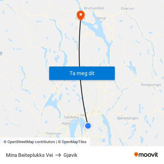 Mina Beiteplukks Vei to Gjøvik map