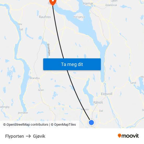 Flyporten to Gjøvik map