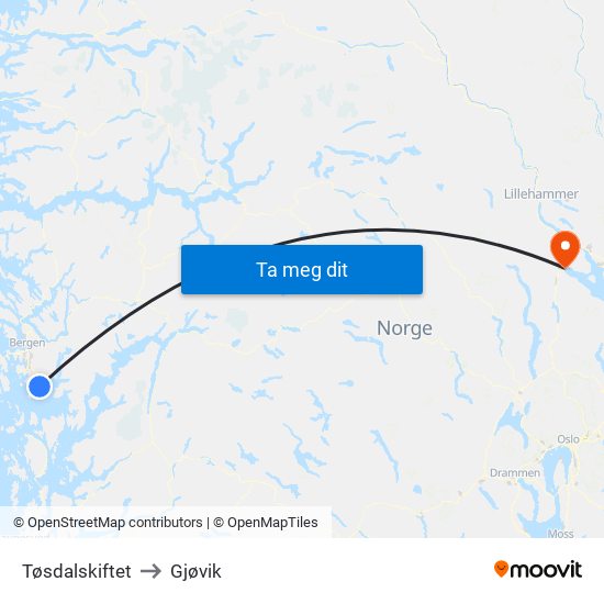 Tøsdalskiftet to Gjøvik map