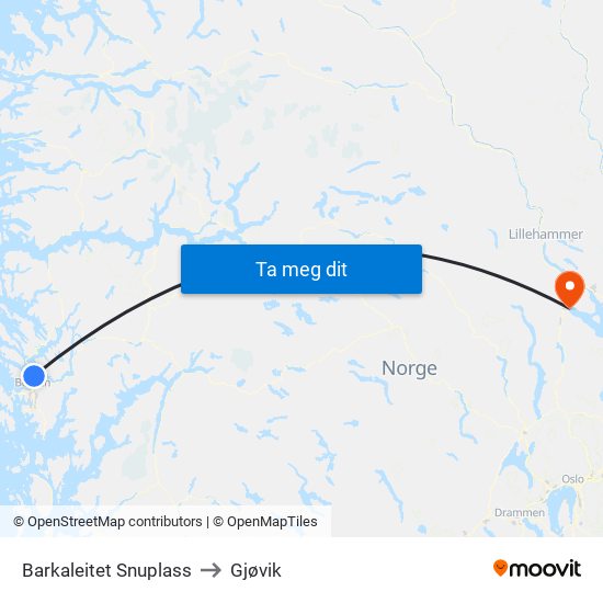 Barkaleitet Snuplass to Gjøvik map